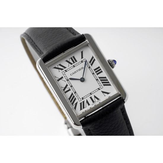 Cartier-Tank Solo 24.4mm White Dial on Lychee Grain Leather AF Quartz
