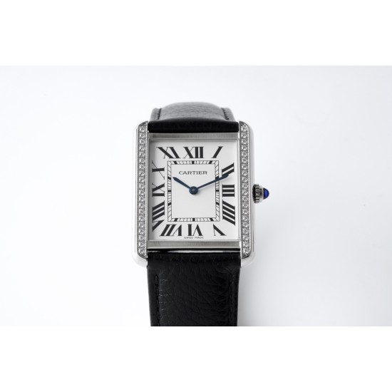 Cartier-Tank Solo 27.4mm White Dial on Lychee Grain Leather AF Quartz
