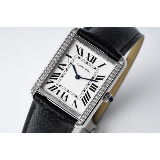 Cartier-Tank Solo 27.4mm White Dial on Lychee Grain Leather AF Quartz