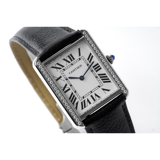 Cartier-Tank Solo 27.4mm White Dial on Lychee Grain Leather AF Quartz