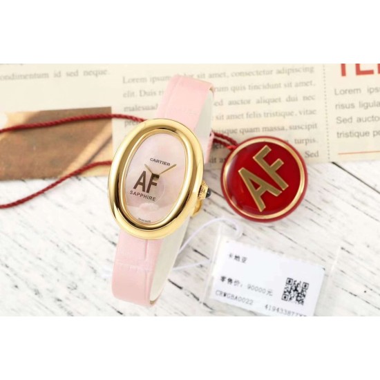 Cartier-Baignoire Ladies 31mm YG/LE Pink Mop Dial AF Quartz