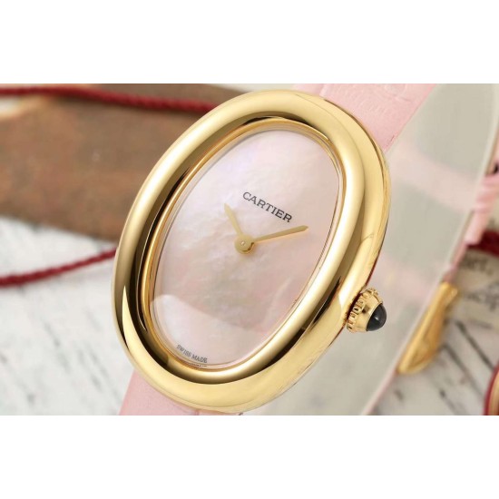 Cartier-Baignoire Ladies 31mm YG/LE Pink Mop Dial AF Quartz