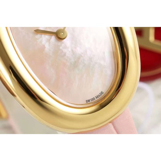 Cartier-Baignoire Ladies 31mm YG/LE Pink Mop Dial AF Quartz