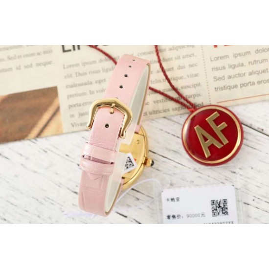 Cartier-Baignoire Ladies 31mm YG/LE Pink Mop Dial AF Quartz