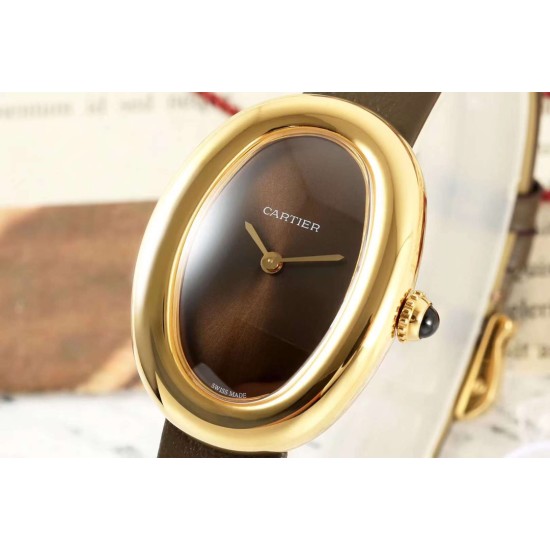 Cartier-Baignoire Ladies 31mm YG/LE Brown Dial AF Quartz