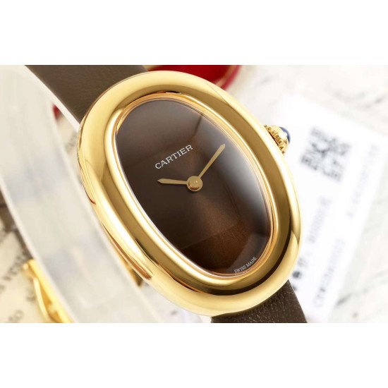 Cartier-Baignoire Ladies 31mm YG/LE Brown Dial AF Quartz