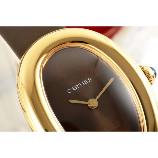 Cartier-Baignoire Ladies 31mm YG/LE Brown Dial AF Quartz