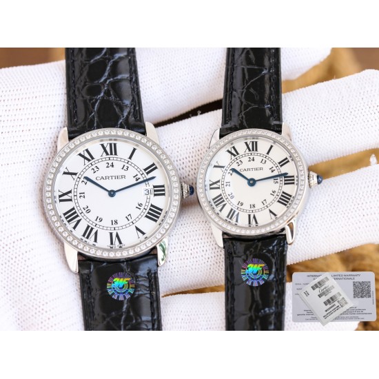 Cartier-Ronde Solo Date 30mm/36mm Diamonds SS/LE White Dial 3WF MY9015