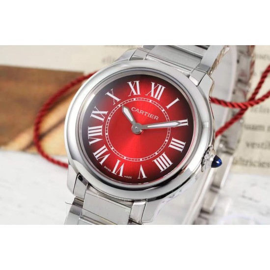 Cartier-Ronde Must 29mm SS/SS Red Dial AF Quartz