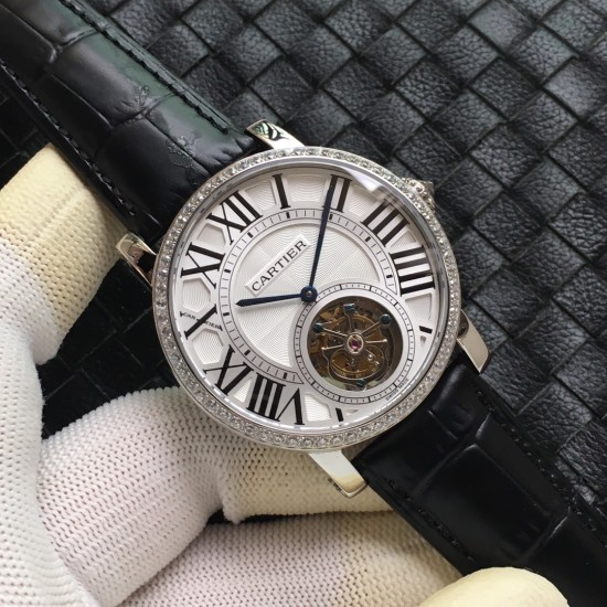 Rotonde De Cartier Tourb HPI00593 SS/LE White/Diam BBR Asia Tourb