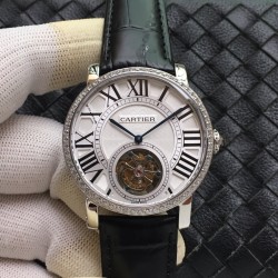 Rotonde De Cartier Tourb HPI00593 SS/LE White/Diam BBR Asia Tourb