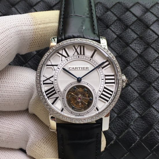 Rotonde De Cartier Tourb HPI00593 SS/LE White/Diam BBR Asia Tourb