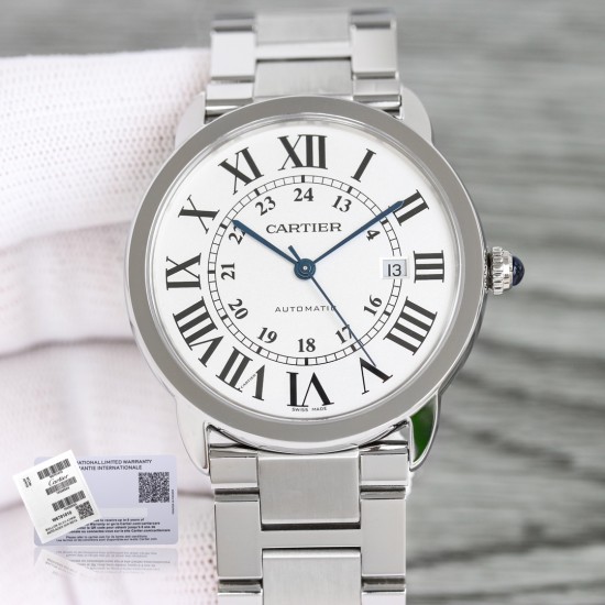 Cartier-Ronde Solo Date 42mm Diamonds SS/SS White Dial AF MY9015