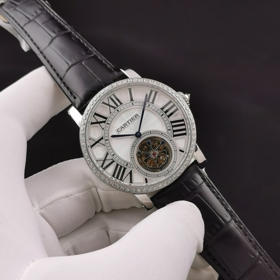Rotonde De Cartier Tourb HPI00593 SS/LE White/Diam BBR Asia Tourb