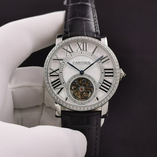 Rotonde De Cartier Tourb HPI00593 SS/LE White/Diam BBR Asia Tourb