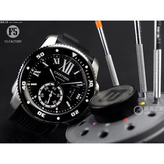 Cartier-Calibre de Cartier 42mm SS/RU Black F5F 1:1 Cal.1904-PS