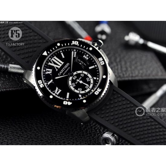 Cartier-Calibre de Cartier 42mm SS/RU Black F5F 1:1 Cal.1904-PS