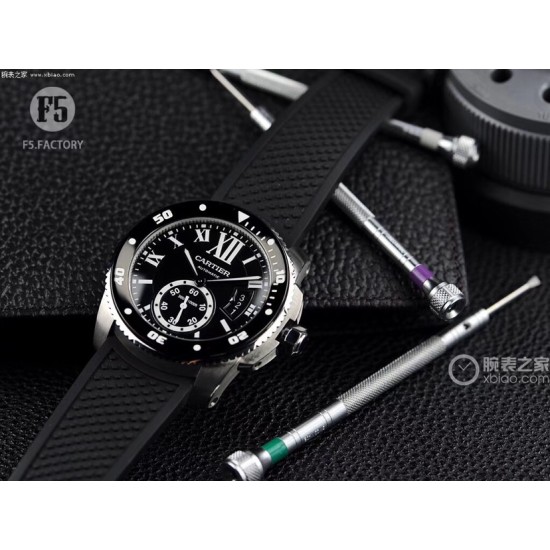 Cartier-Calibre de Cartier 42mm SS/RU Black F5F 1:1 Cal.1904-PS
