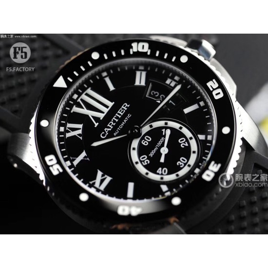 Cartier-Calibre de Cartier 42mm SS/RU Black F5F 1:1 Cal.1904-PS