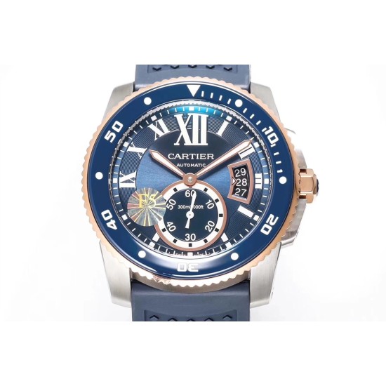 Cartier-Calibre de Cartier 42mm RG/SS/RU Blue F5F 1:1 Cal.1904-PS