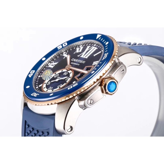 Cartier-Calibre de Cartier 42mm RG/SS/RU Blue F5F 1:1 Cal.1904-PS