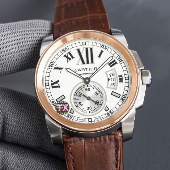 Cartier-Calibre de Cartier RG/LE White Dail/RMN TXF Cal.1904-PS