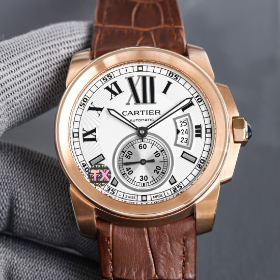 Cartier-Calibre de Cartier RG/LE White Dail/RMN TXF Cal.1904-PS
