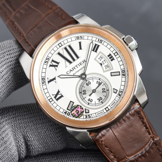 Cartier-Calibre de Cartier RG/LE White Dail/RMN TXF Cal.1904-PS