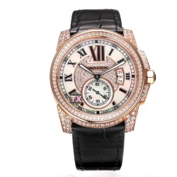 Cartier-Calibre de Cartier Diamonds RG/LE White Dail/RMN TXF Cal.1904-PS