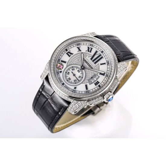 Cartier-Calibre de Cartier Diamonds RG/LE White Dail/RMN TXF Cal.1904-PS