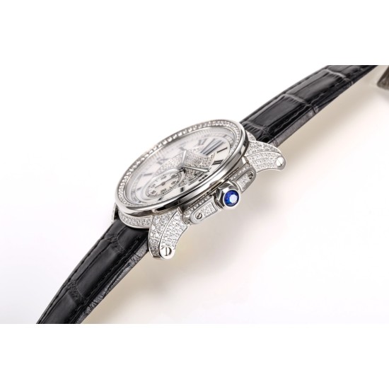 Cartier-Calibre de Cartier Diamonds RG/LE White Dail/RMN TXF Cal.1904-PS