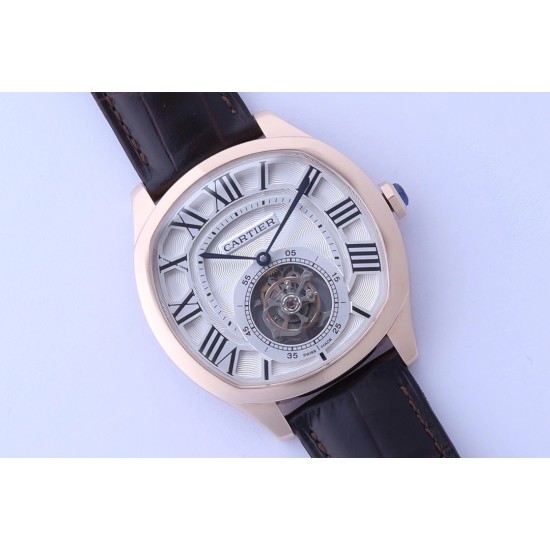 Cartier-Drive De Cartier 41mm Tourbillon RG/LE White Dial BBRF Tourbillon