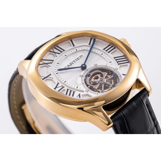 Cartier-Drive De Cartier 40mm YG/LE White Textured Dial BLSF Tourb