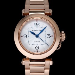 Cartier-Pasha Ladies 35.5mm RG/RG White/Num/Dia BVF Automatic