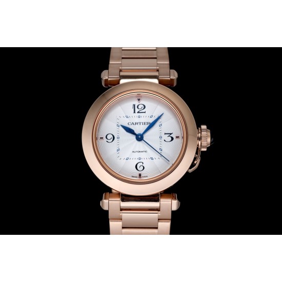 Cartier-Pasha Ladies 35.5mm RG/RG White/Num/Dia BVF Automatic