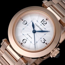 Cartier-Pasha Ladies 35.5mm RG/RG White/Num/Dia BVF Automatic