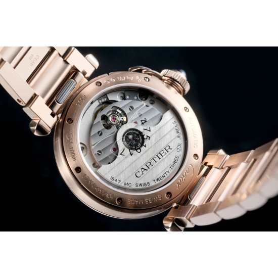 Cartier-Pasha Ladies 35.5mm RG/RG White/Num/Dia BVF Automatic