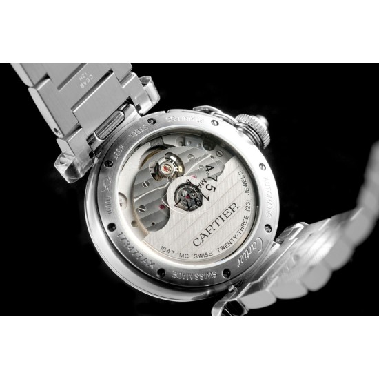 Cartier-Pasha Ladies 35mm SS/SS White/Num/Dia BVF Automatic