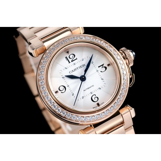 Cartier-Pasha Ladies 35mm RG/RG White/Num Diam BVF Automatic