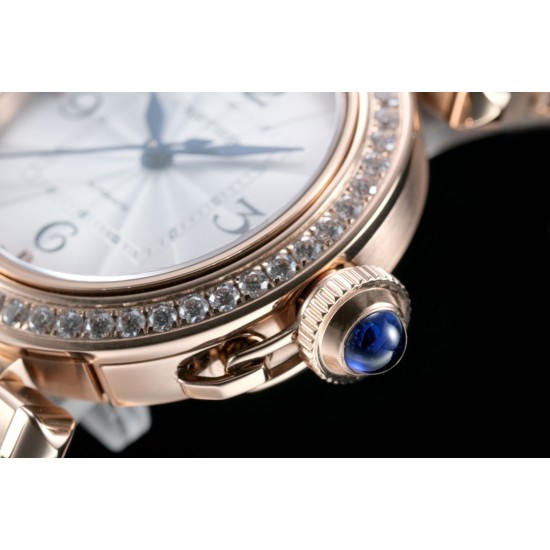 Cartier-Pasha Ladies 35mm RG/RG White/Num Diam BVF Automatic