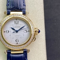 Cartier-Pasha Ladies 35mm WGPA0013 YG/LE White/Num Diam 3KF 1847