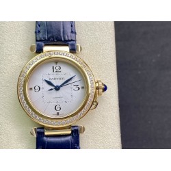 Cartier-Pasha Ladies 35mm WGPA0013 YG/LE White/Num Diam 3KF 1847