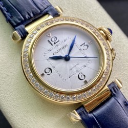 Cartier-Pasha Ladies 35mm WGPA0013 YG/LE White/Num Diam 3KF 1847