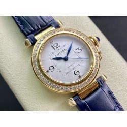 Cartier-Pasha Ladies 35mm WGPA0013 YG/LE White/Num Diam 3KF 1847