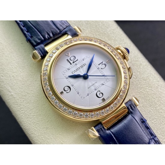 Cartier-Pasha Ladies 35mm WGPA0013 YG/LE White/Num Diam 3KF 1847