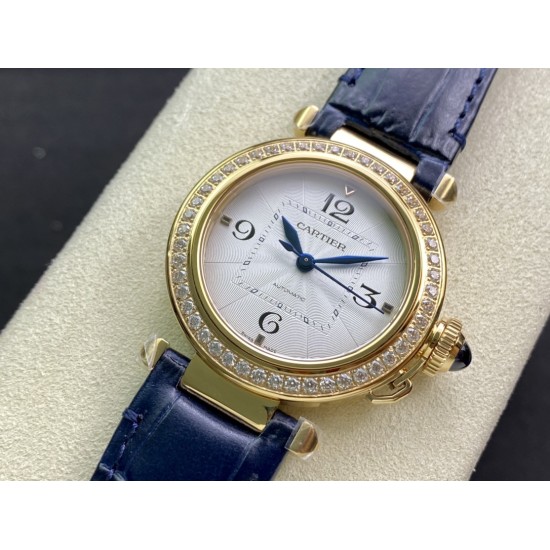 Cartier-Pasha Ladies 35mm WGPA0013 YG/LE White/Num Diam 3KF 1847