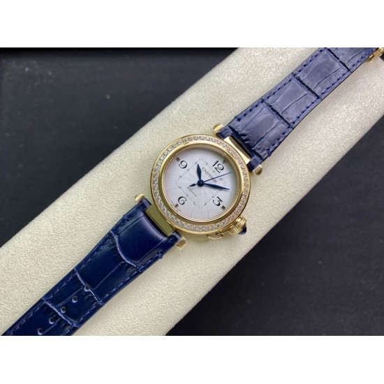 Cartier-Pasha Ladies 35mm WGPA0013 YG/LE White/Num Diam 3KF 1847