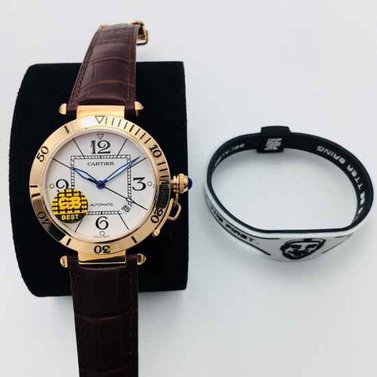 Cartier-Pasha Man 41mm RG/LE White/Num GBF 9015