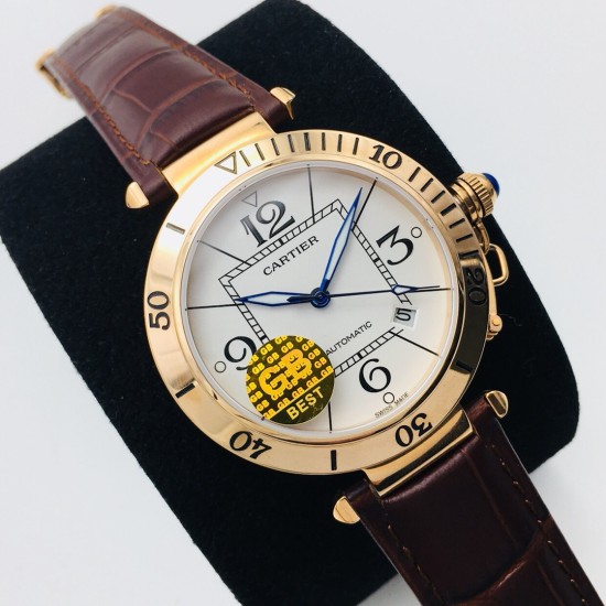 Cartier-Pasha Man 41mm RG/LE White/Num GBF 9015