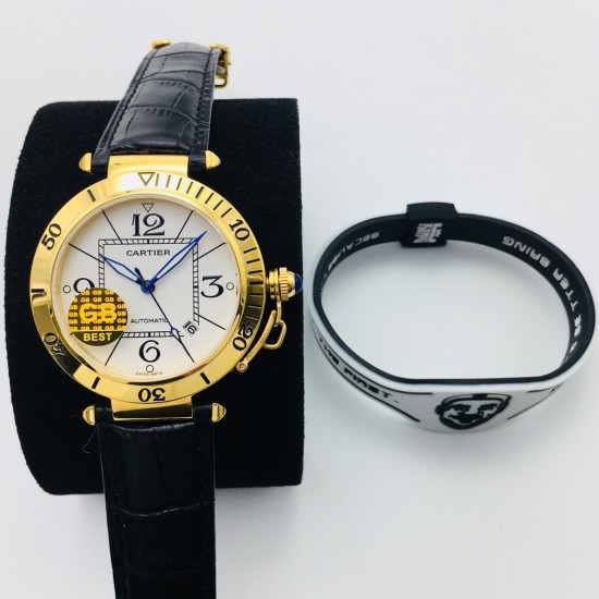 Cartier-Pasha Man 41mm YG/LE White/Num GBF 9015